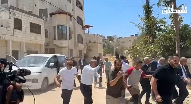 A European diplomat present during the visit told AFP he heard 'repeated shots' coming from inside Jenin refugee camp