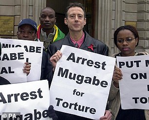 Peter Tatchell in 2004 when attempting to make repeated citizen’s arrests of then Zimbabwean president Robert Mugabe
