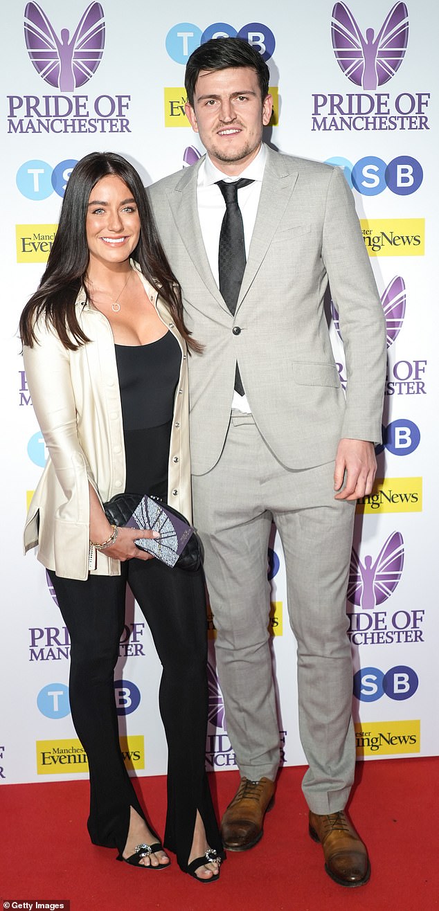 Harry Maguire and wife Fern Hawkins, pictured in 2023 at the Pride Of Manchester awards