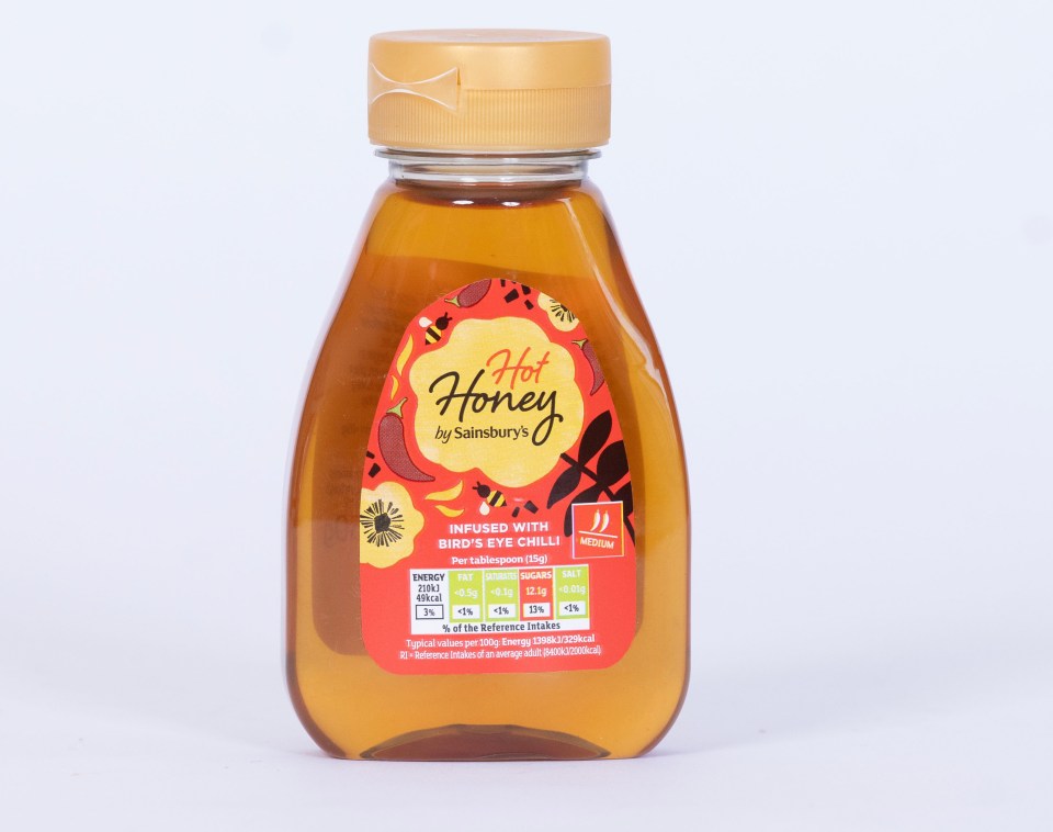Bottle of Sainsbury's Hot Honey infused with bird's eye chilli.