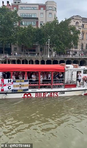 Several Tottenham fans were seen on a boat in the build-up to the crunch clash tonight