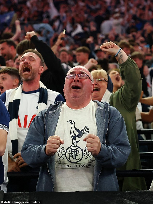 Fans watching the game from the Tottenham Hotspur Stadium emotionally celebrated as their club's 17-year trophy drought - and 40-year wait for a European honour - came to an end