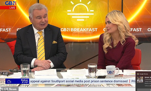 After an extended six minute break, Eamonn returned to screens, joking: 'I'm alive' as he blamed the 'wonky' wheels on his chair
