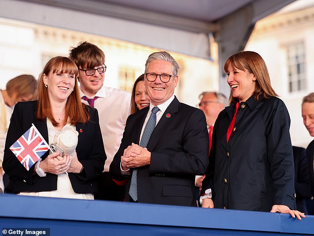 (L-R) Angela Rayner, Sir Keir Starmer and Rachel Reeves attend a concert to mark the 80th Anniversary of VE Day at Horse Guards Parade in London. One senior backbencher claims Rayner is 'putting down a marker to Keir and Rachel that people won’t accept a strategy of trying to balance the books through more public spending cuts’.