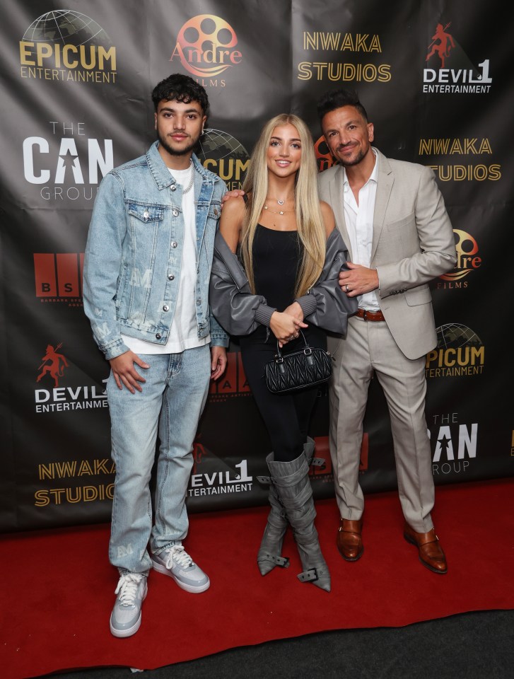 Peter Andre, his son Junior, and daughter Princess at a VIP screening.