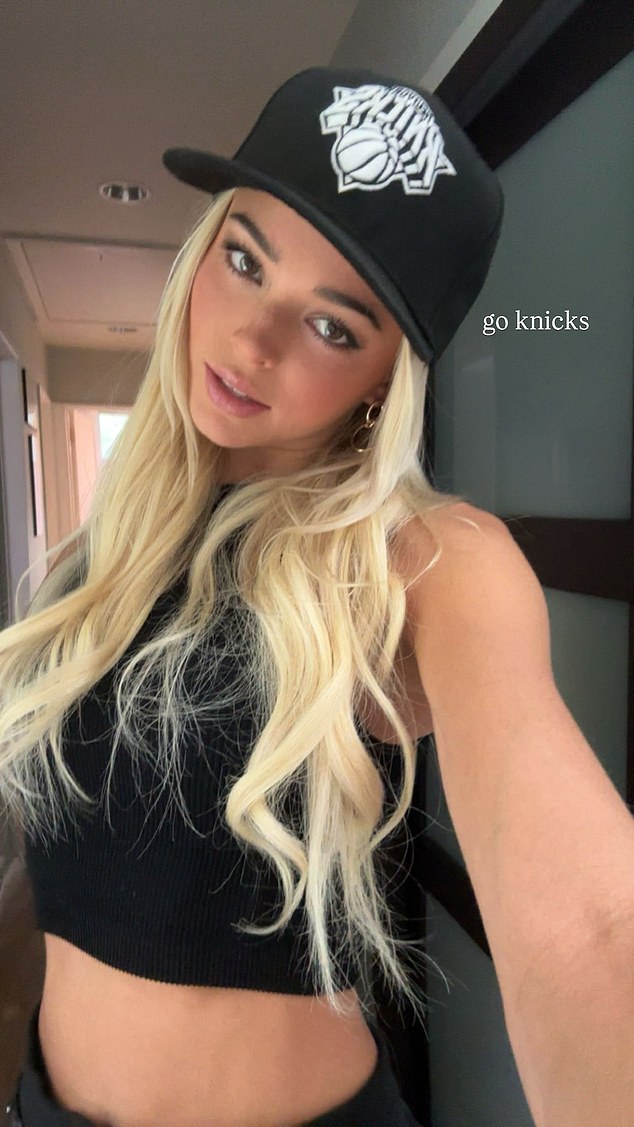 Livvy Dunne was also at the game and posted a picture of herself beforehand in a Knicks cap