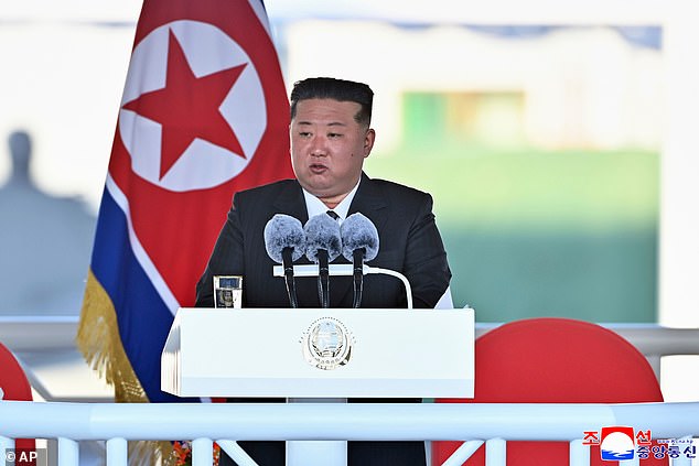 Kim (pictured last month) watched on in horror as the 5,000-ton ship was severely damaged after failing to launch properly