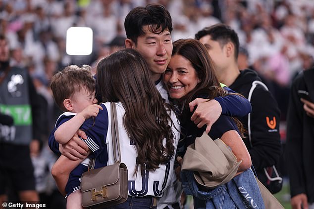Son shared an embrace with the family of Ben Davies, his long-term team-mate at Tottenham