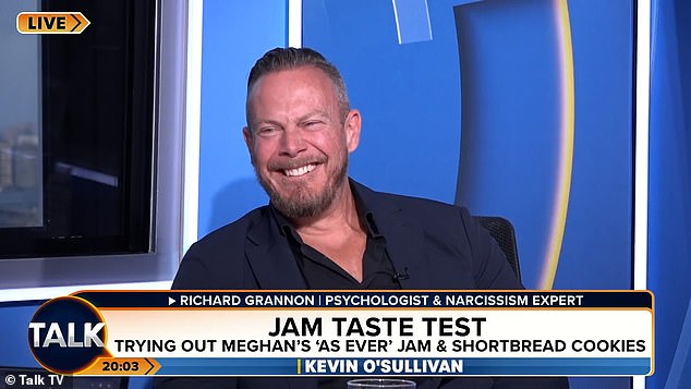 Joined by psychologist and narcissism expert, Richard Grannon, (pictured) the presenter compared Meghan's $14 preserve with King Charles 's Highgrove jam, which is priced at £6.95.