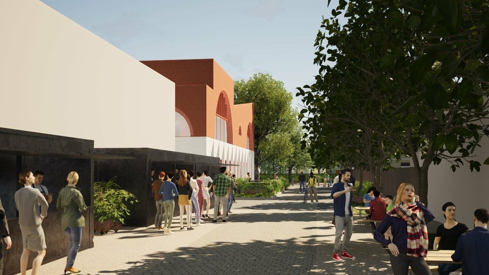 Illustration of a new community hub in a historic seaside town.