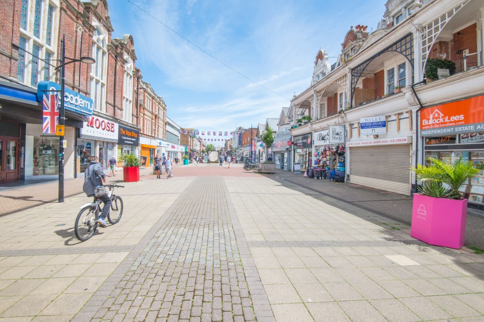 Boscombe, South Coast seaside town shopping precinct.