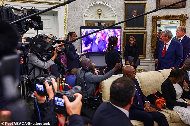 The videos Trump showed to the South African delegation included speeches from EFF leader Julius Malema, whose trademark song at rallies is 'Shoot the Boer, Shoot the farmer'