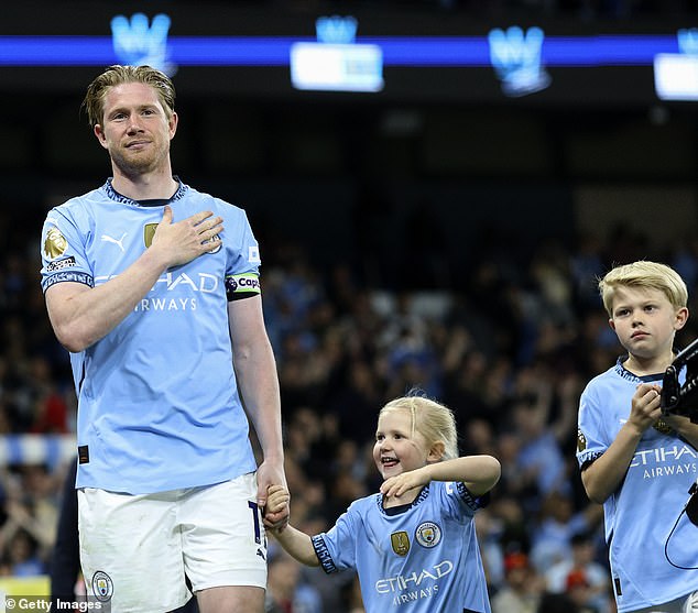 Fans sang 'we want you to stay' as De Bruyne took to the microphone to say his goodbyes