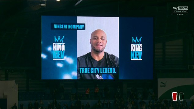 Former captain Vincent Kompany got a huge cheer from the fans when he appeared on screen