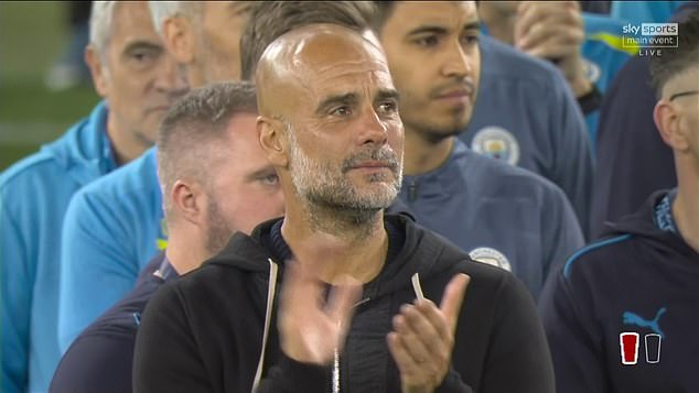 City boss Pep Guardiola was reduced to tears as he watched Belgian's farewell presentation