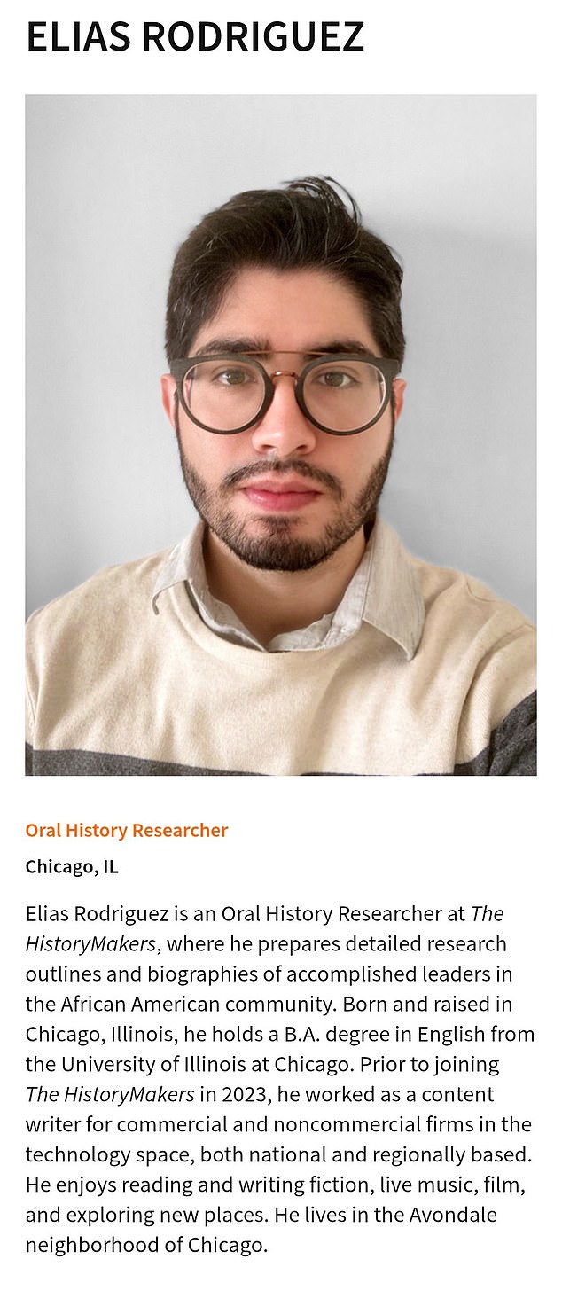 Rodriguez, from Chicago , is understood to be a far-left activist who worked as an 'oral history researcher' on African American communities at educational non-profit TheHistoryMakers