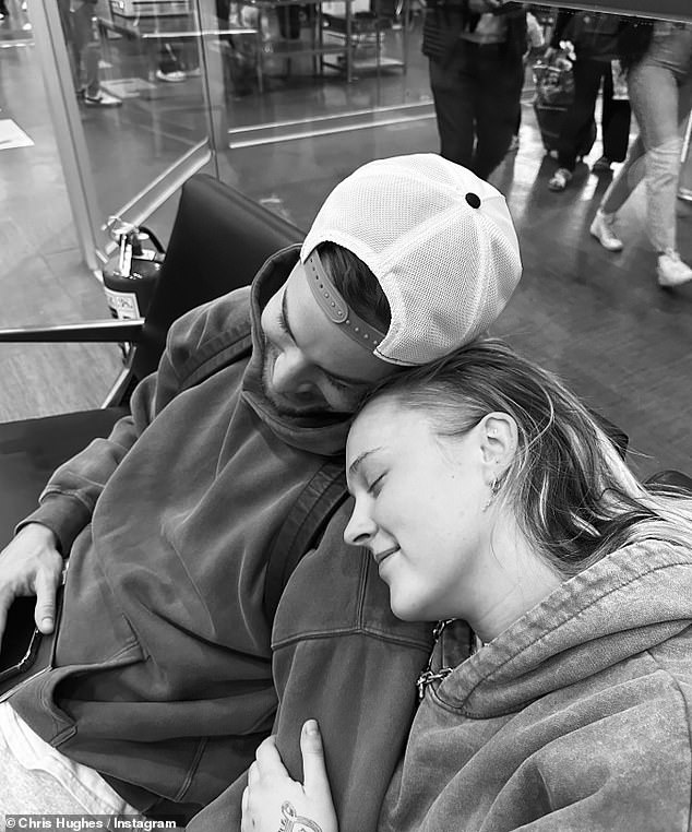 One photograph showed them lying down together cuddling while another picture featured JoJo holding Chris' arm as she placed her head on his shoulder