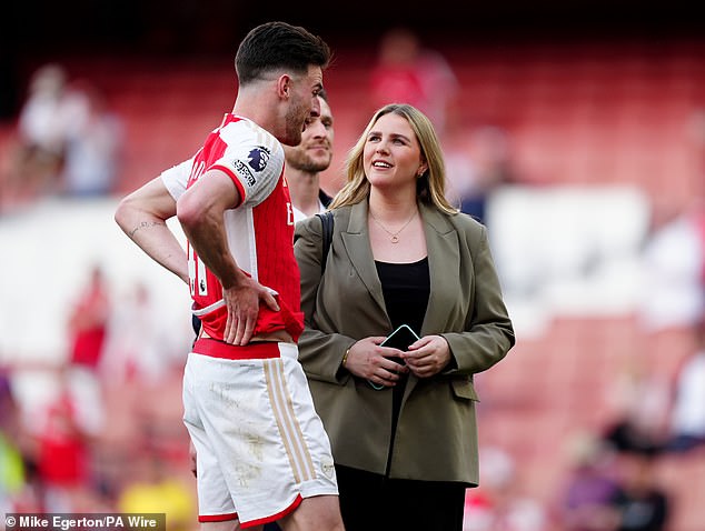 Arsenal footballer Declan Rice (left) robustly defended his partner Lauren Fryer when photos showing her, after the birth of their son, unashamedly bearing her baby weight gain, provoked horrendous trolling