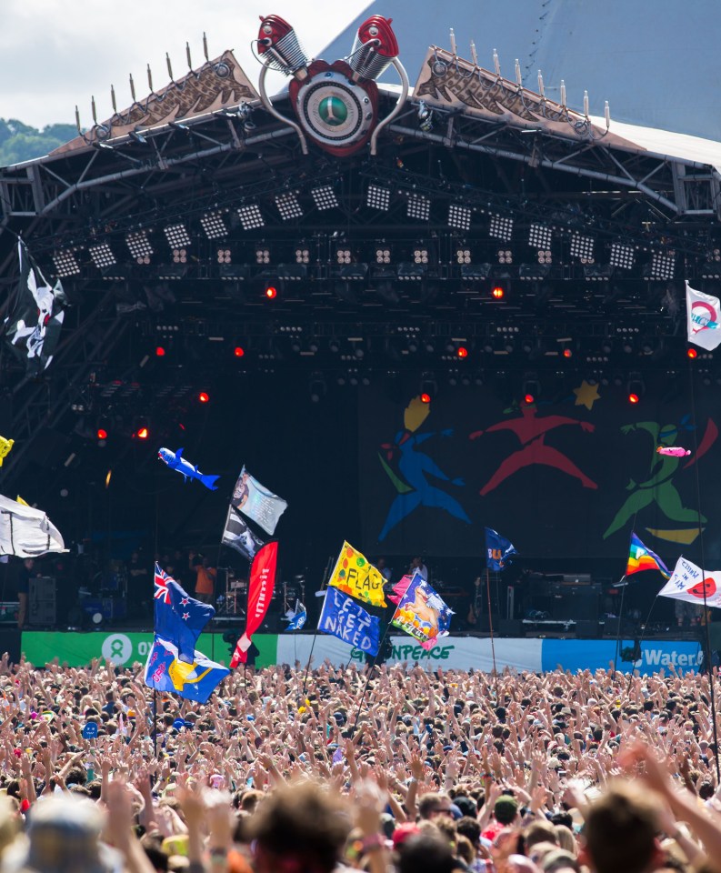 This is a stock image of band on the Pyramid stage at Glastonbury Festival, portrait. See PA Feature HEALTH Festival Hearing. WARNING: This picture must only be used to accompany PA Feature HEALTH Festival Hearing. PA Photo. Picture credit should read: Alamy/PA. NOTE TO EDITORS: This picture must only be used to accompany PA Feature HEALTH Festival Hearing .