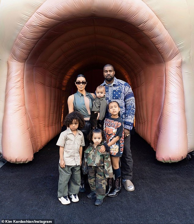 Ye had been complaining about not seeing his six children - daughter North, 11; son Saint, 9; daughter Chicago, 7; and son Psalm, 5 - from his six-year marriage to Kim Kardashian, which ended in 2021 (pictured in 2020)