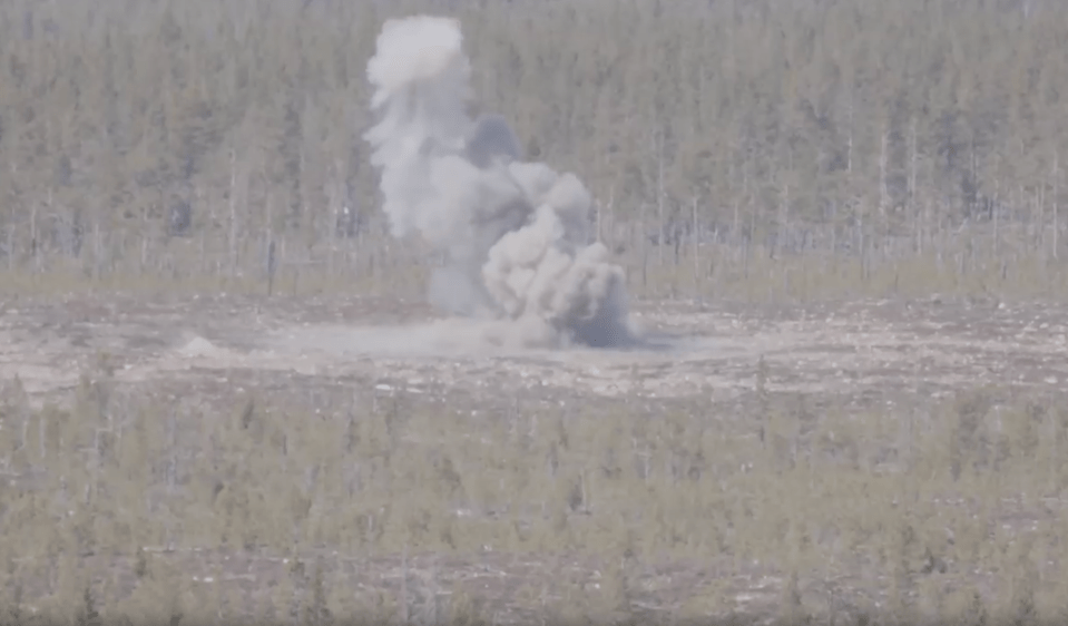 Explosion in a wooded area.