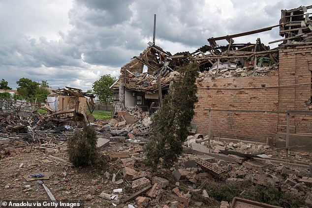 View of a damaged residential area following a Russian missile attack in Druzhkivka, Donetsk region, Ukraine, May 19, 2025