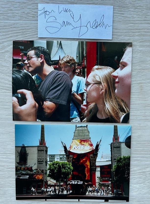 There are no records of an actor under the name 'Sam Freedim', which is what the autograph appears to read, and even the most ardent cinephiles have been unable to identify the mystery man. Pictured: Her friend's photos and autograph from the day