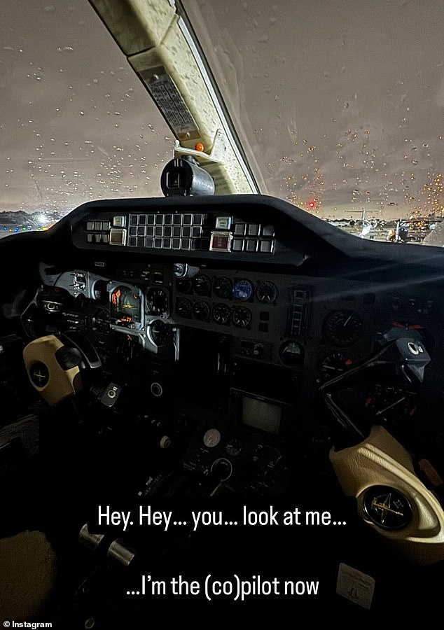 The drummer, 39, also shared pictures of him at the controls of the small aircraft, joking that he was the 'co-pilot now'