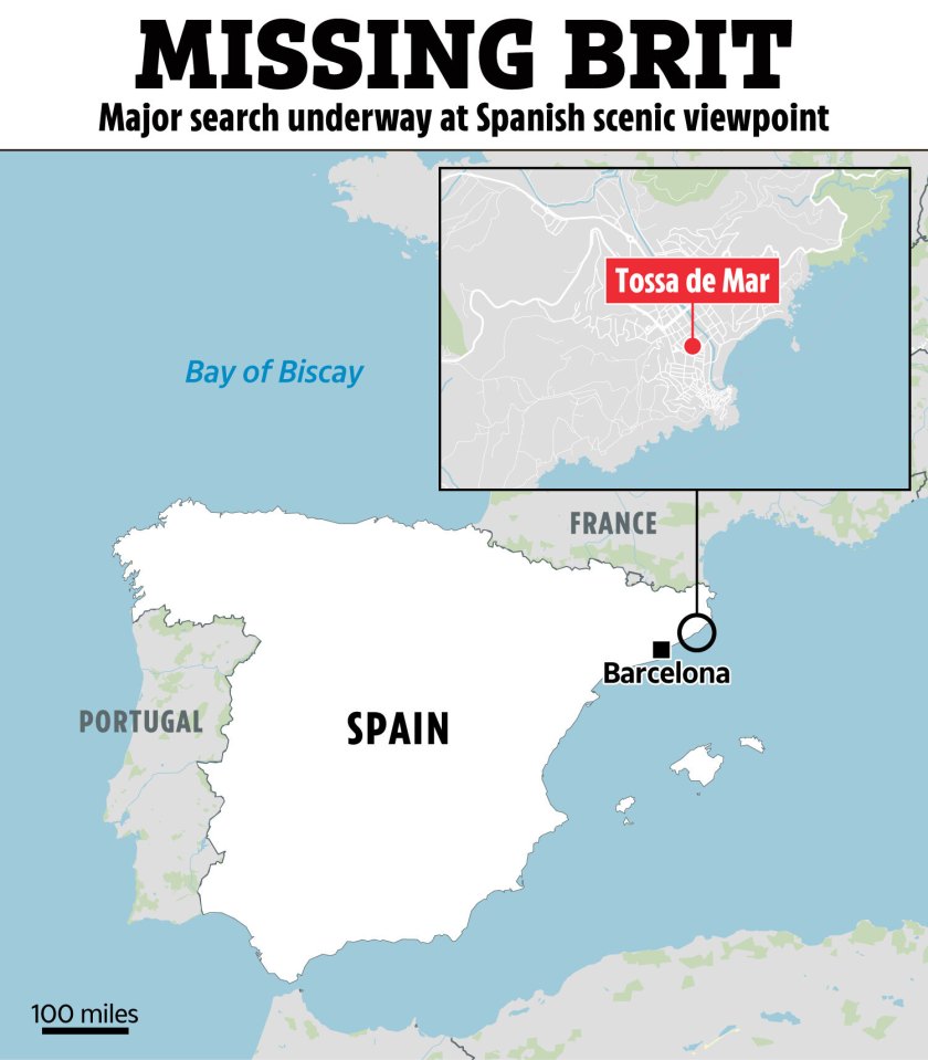 Map showing the location of Tossa de Mar, Spain, where a Brit is missing.