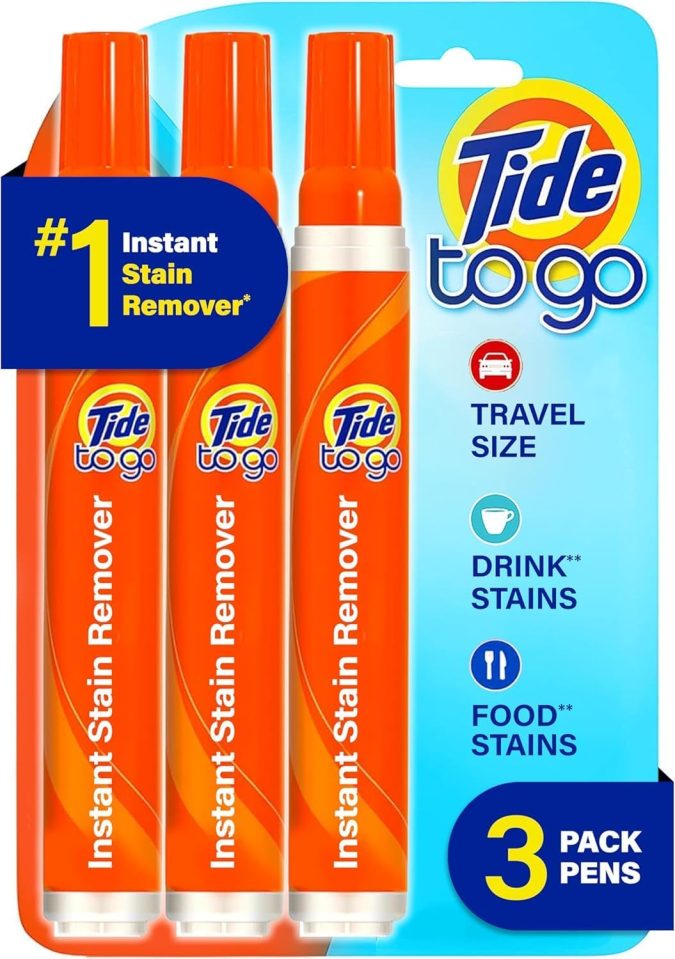 Three Tide To Go stain remover pens.