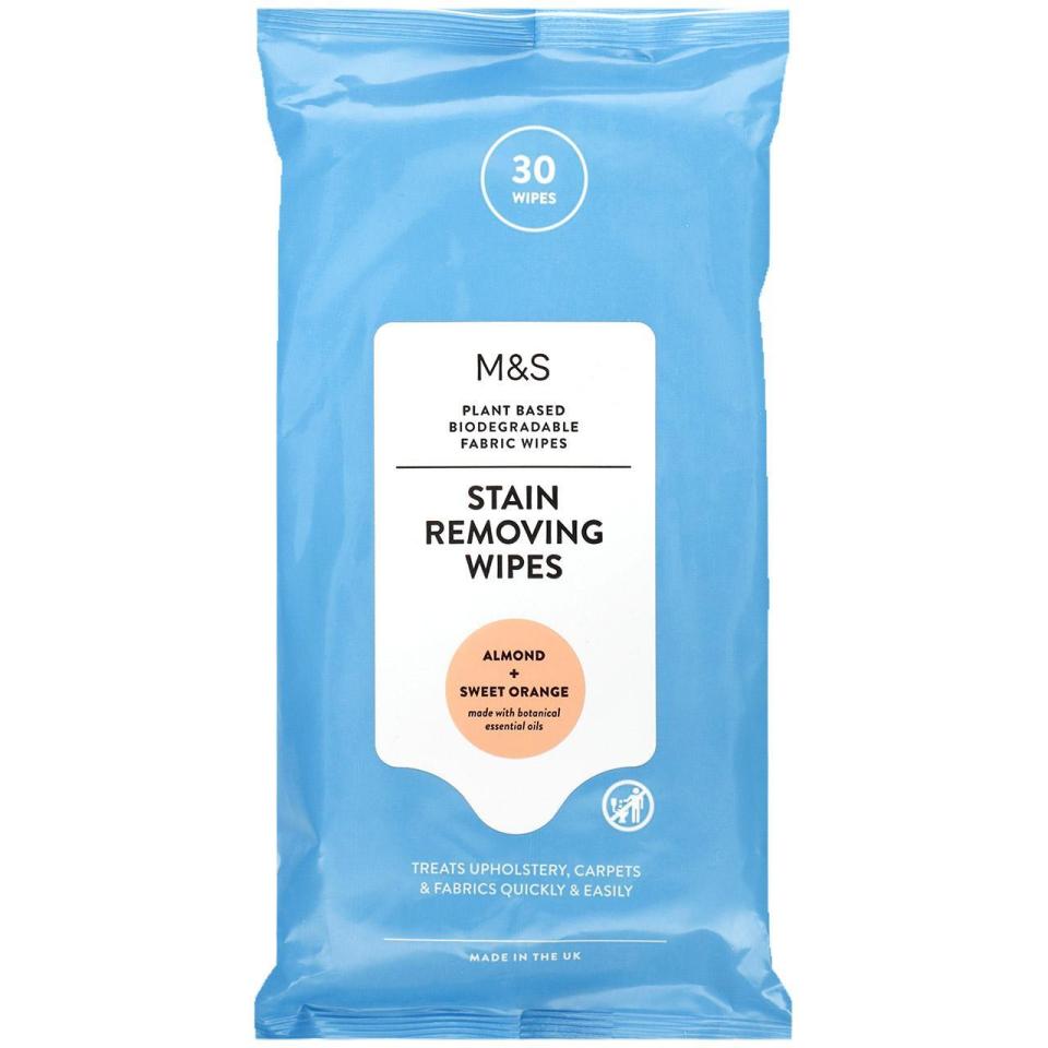 Package of 30 M&S plant-based, biodegradable stain removing wipes.