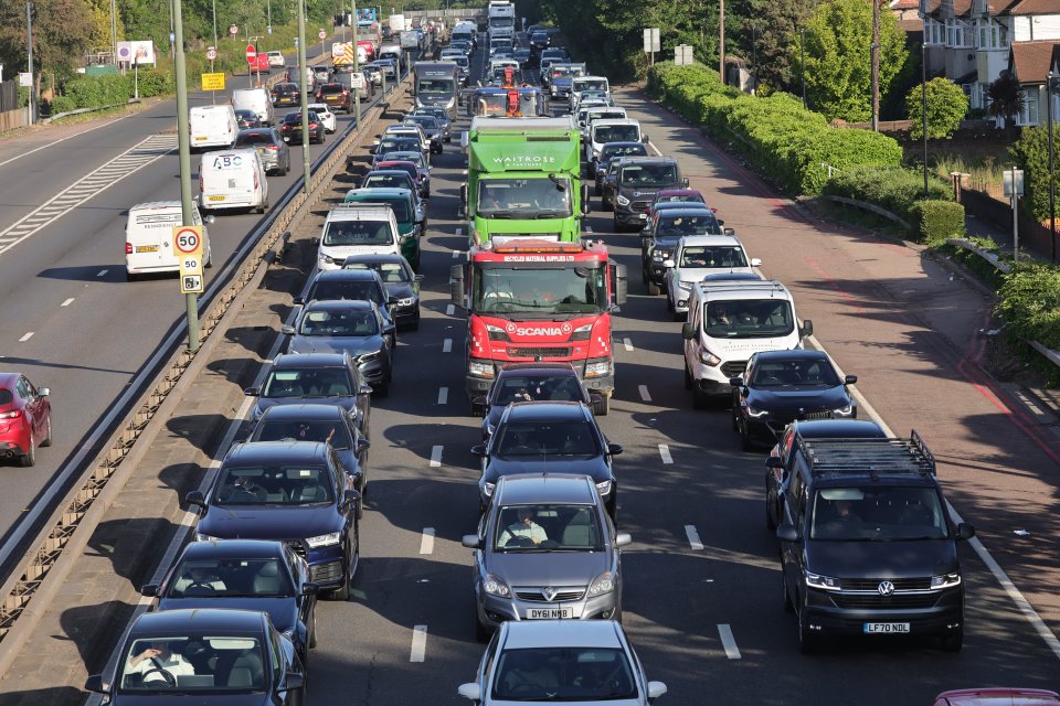 Heavy traffic on a highway.