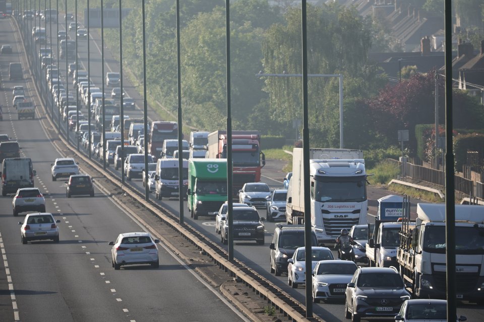 Heavy traffic on a highway.
