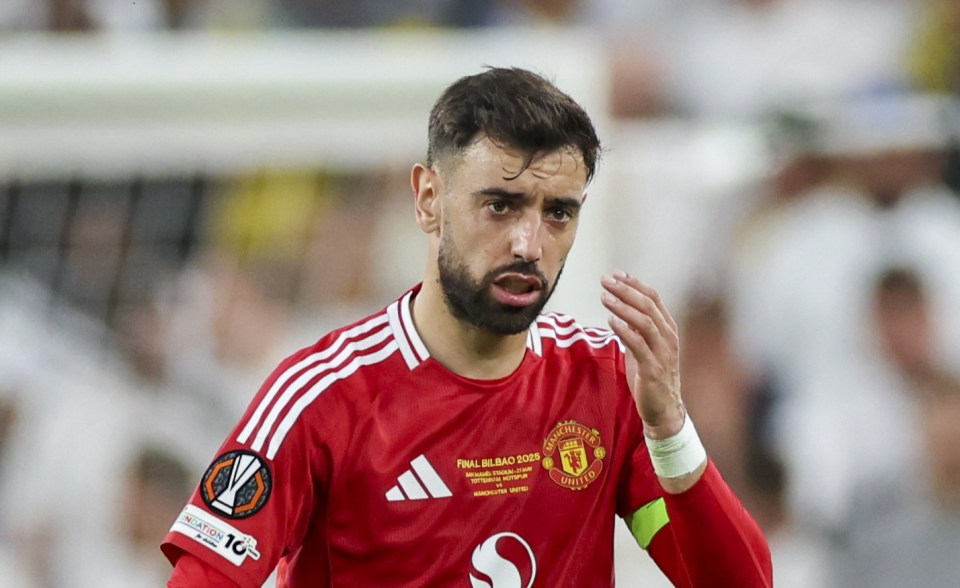 Bruno Fernandes of Manchester United looks frustrated on the field.
