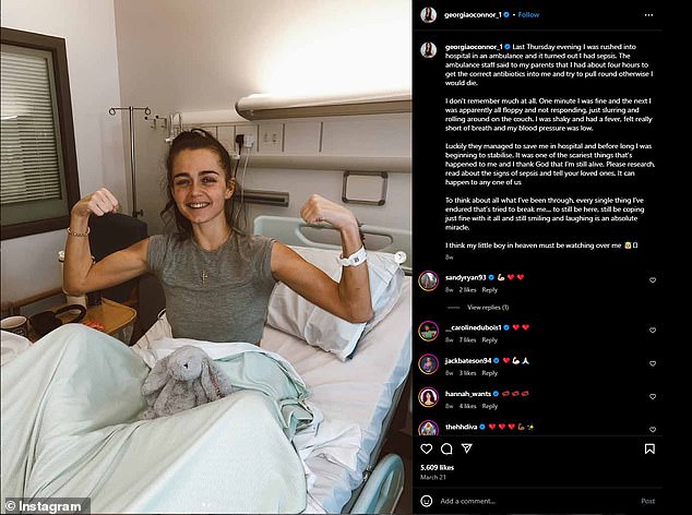 O'Connor posted to Instagram eight weeks ago after being rushed to hospital with sepsis and said: To think about all what I've been through, every single thing I've endured that's tried to break me… to still be here... is an absolute miracle'