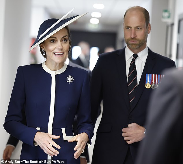 The Princess looked effortlessly elegant as she attended the occasion in Glasgow with Prince William (pictured together)