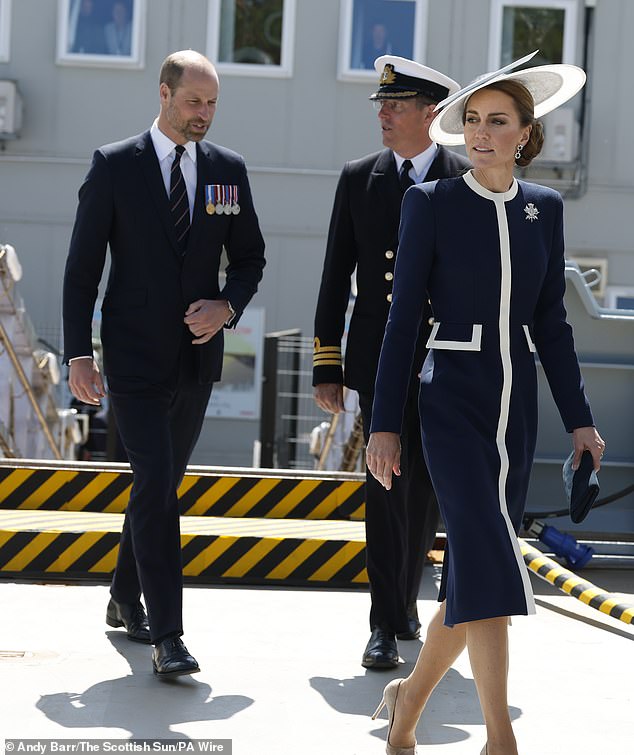 After the ceremony, the Prince and Princess (pictured) were then driven a short distance down the road to the BAE Systems' Shipbuilding Academy to meet apprentices and graduates