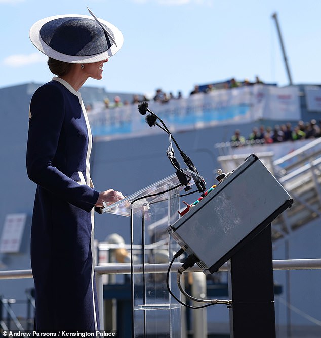The Princess (pictured) talked to the crowd as she attended the naming ceremony