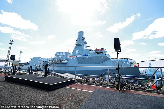 The Princess was named sponsor of the 8,000-tonne warship (pictured), a state-of-the-art Type 26 anti-submarine frigate, in June 2021 and is said to hold 'a real interest' in the ship 'and in the lives of those who will serve onboard'