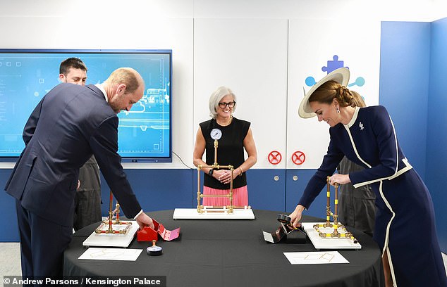 The couple's long held rivalry was once again put to the test as they were tasked with racing to complete a pipe building challenge (pictured), a STEM exercise used to teach secondary school pupils