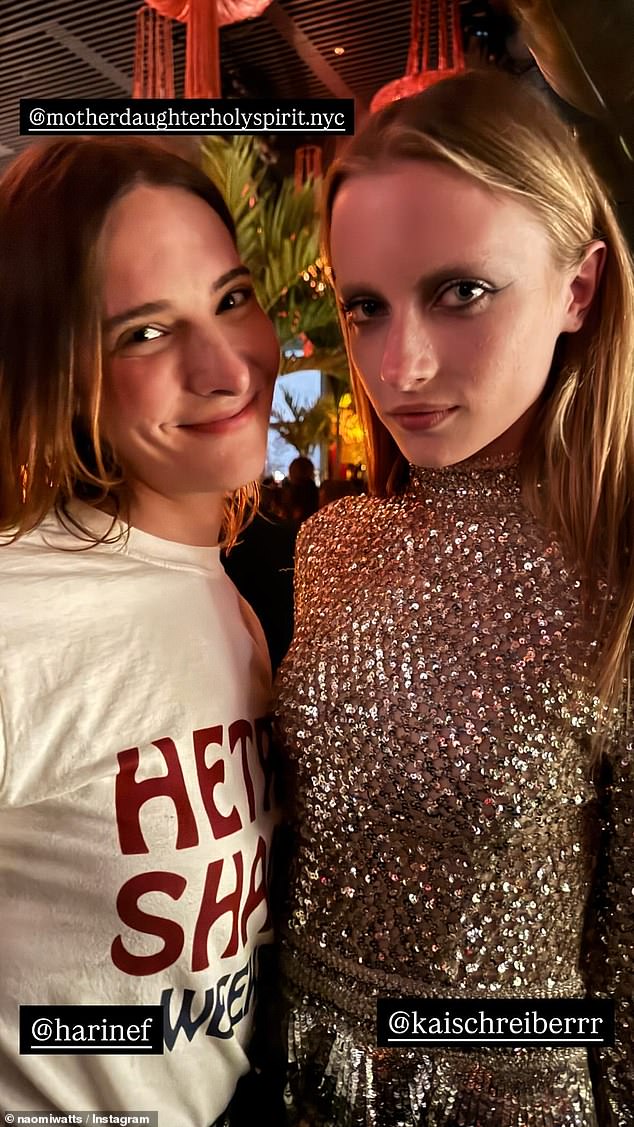 Naomi played the mum-of-Instagram as she snapped a photo of Kai cuddled up to Hari Nef, an openly transgender model and actress at the event