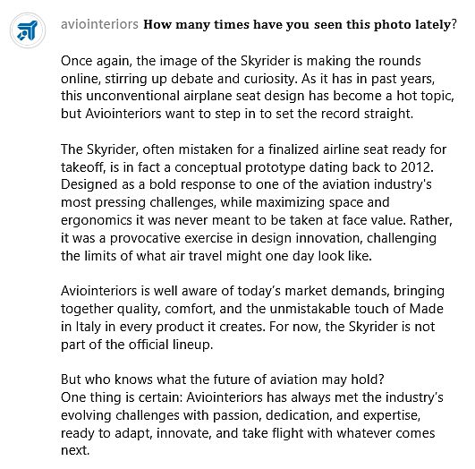 The brand published a message on its social media accounts this week clarifying that the standing seats aren't being made - after receiving 'hate comments' about the Skyrider seat design