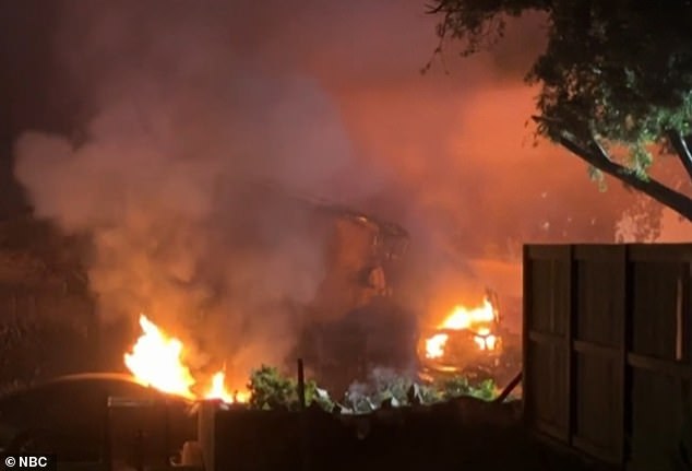 A huge fireball erupted after the crash, setting multiple homes and cars ablaze