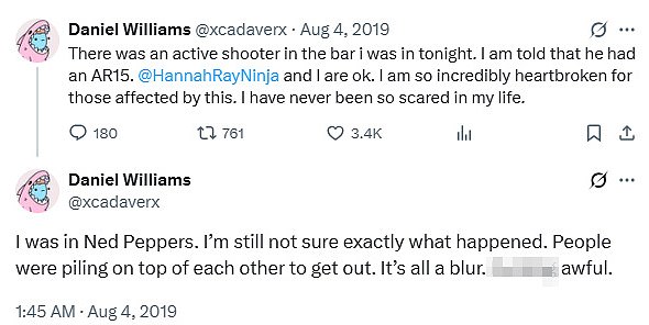 Williams revealed he had a lucky escape from the gunman during the 2019 mass shooting