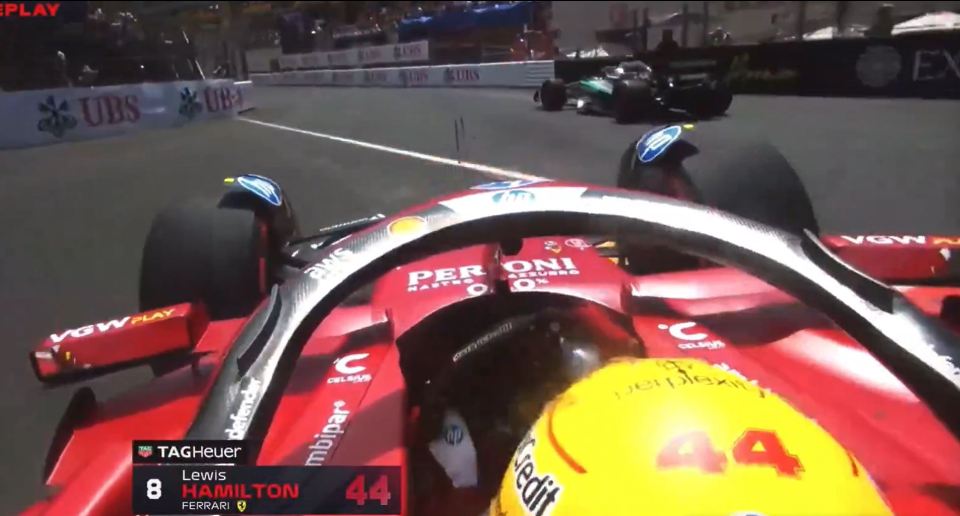 Onboard view of Lewis Hamilton's Ferrari during a race.