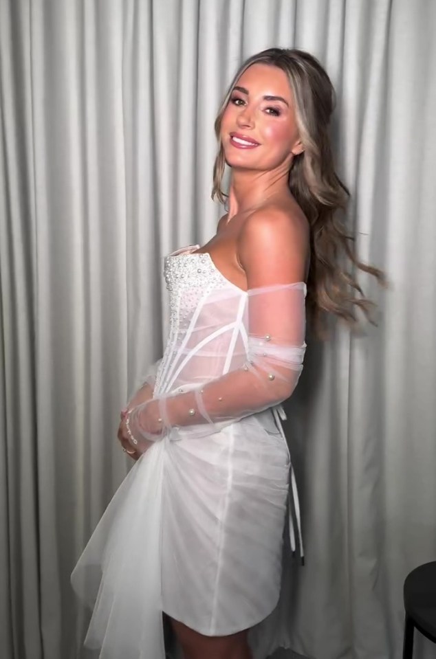 Dani Dyer in a white beaded corset dress at her hen party.