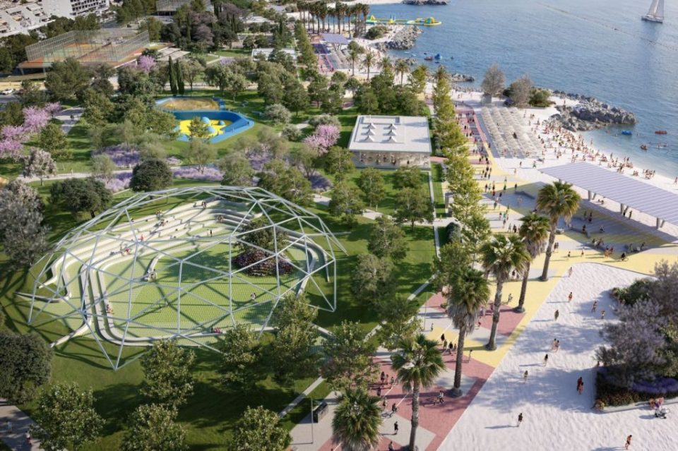 Illustration of Žnjan, Split's revitalized coastal neighborhood.