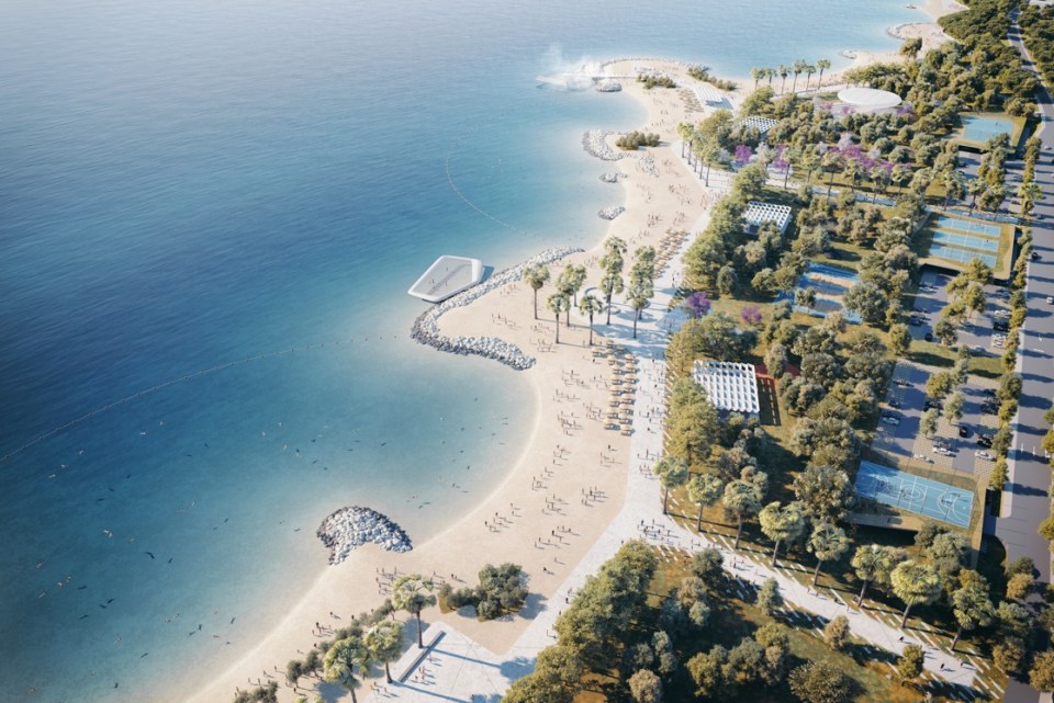 Aerial illustration of Žnjan beach revitalization project in Split, Croatia.