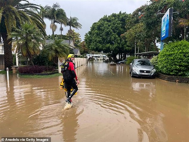 Fire and Rescue NSW teams rescue more than 100 people stranded in mid-north coast floodwaters in New South Wales yesterday