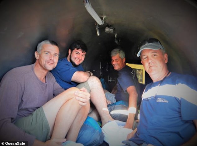 (From left) Submersibles expert Karl Stanley, underwater electronics technician Petros Mathioudakis, OceanGate Expeditions chief executive Stockton Rush and his colleague Joel Perry during a test dive on board the Titan submersible off the Bahamas in April 2019